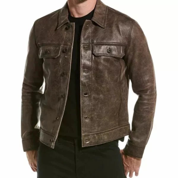 Brown Leather Saul Jacket for Mens - Jackets Charm