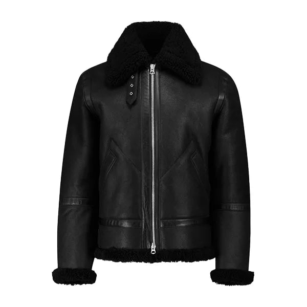 Black Shearling Leather Jacket For Mens - Jackets Charm