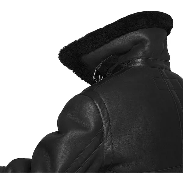 Black Shearling Leather Jacket For Mens - Jackets Charm