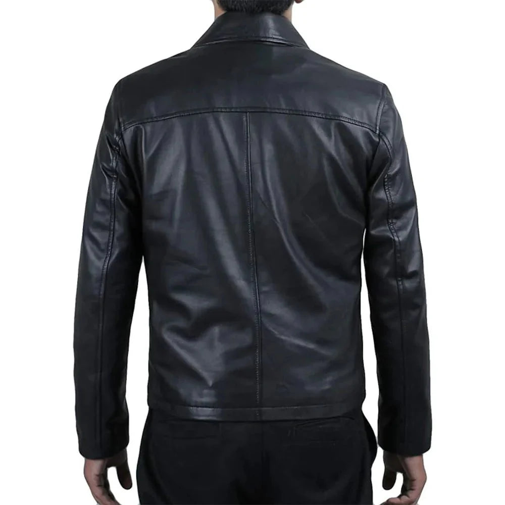 Mens Black Vintage Classic Leather Jacket - Jackets Charm