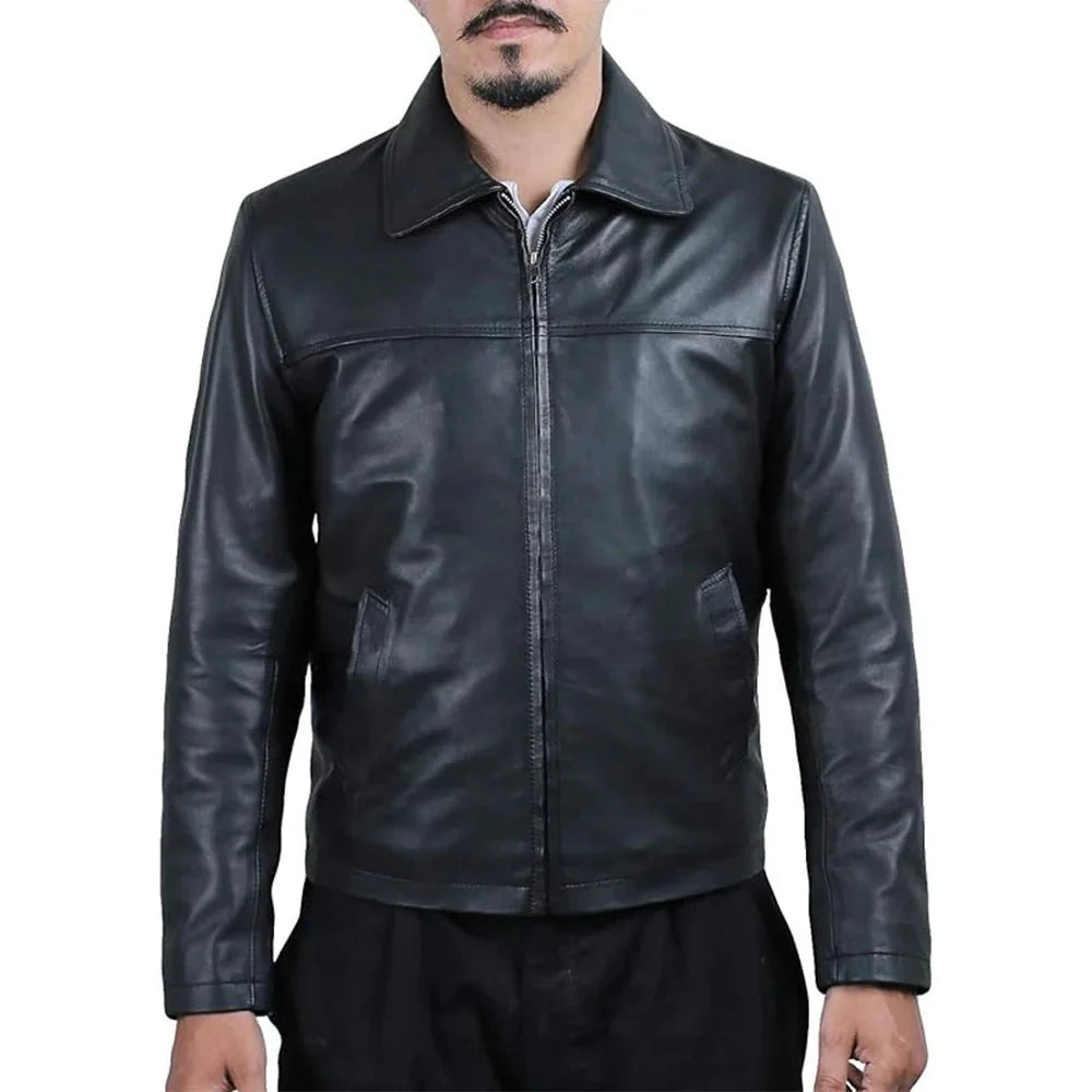 Mens Black Vintage Classic Leather Jacket - Jackets Charm