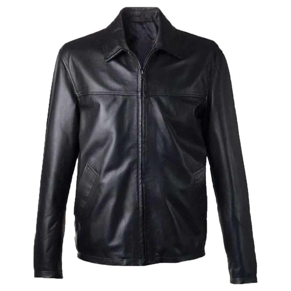 Mens Black Vintage Classic Leather Jacket - Jackets Charm