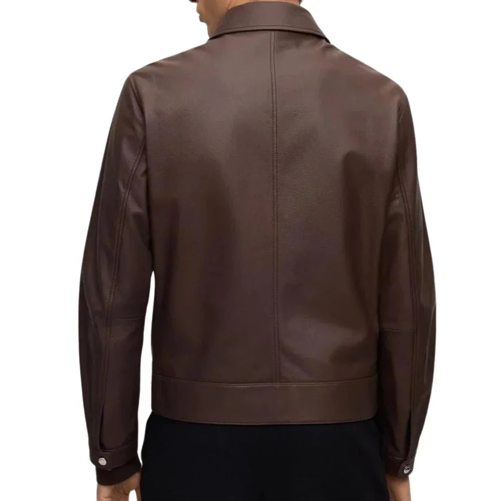 Mens Dark Leather Brown Lambskin Leather Jacket - Jackets Charm
