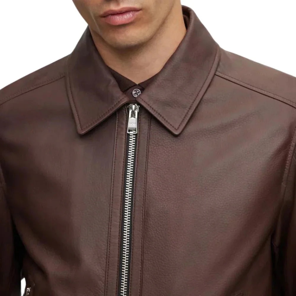 Mens Dark Leather Brown Lambskin Leather Jacket - Jackets Charm