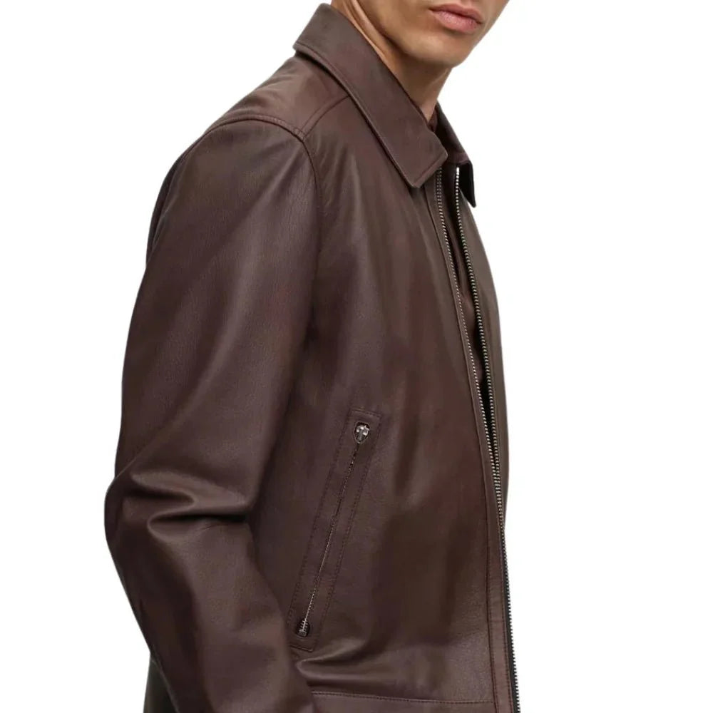 Mens Dark Leather Brown Lambskin Leather Jacket - Jackets Charm