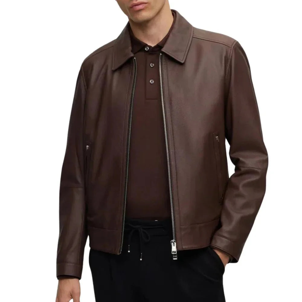 Mens Dark Leather Brown Lambskin Leather Jacket - Jackets Charm