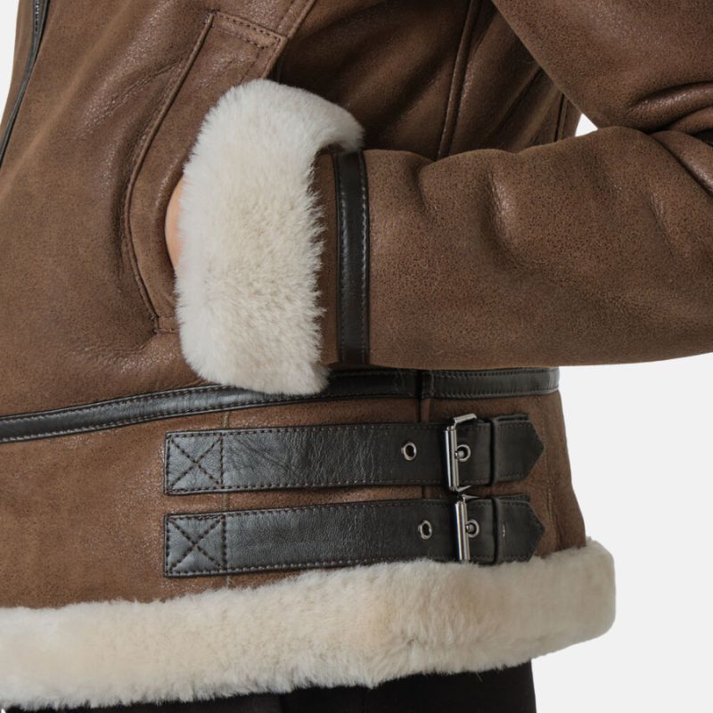 Womens Aviator Brown Leather Jacket - Jackets Charm