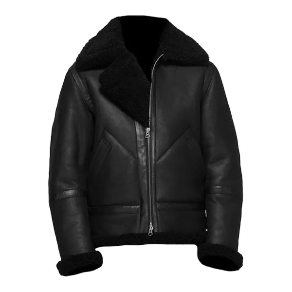 Black Shearling Leather Jacket For Mens - Jackets Charm
