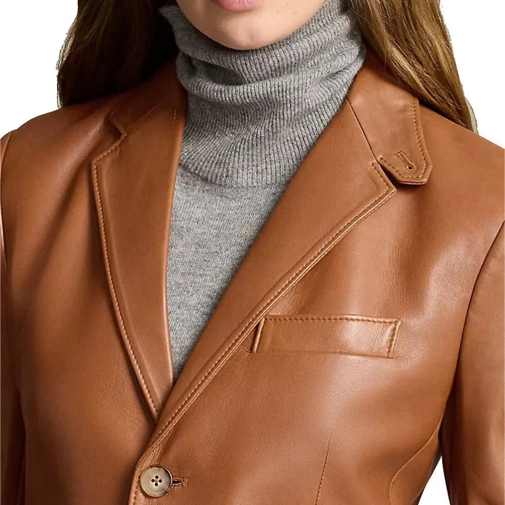 Lambskin Brown Leather Blazer For Womens - Jackets Charm