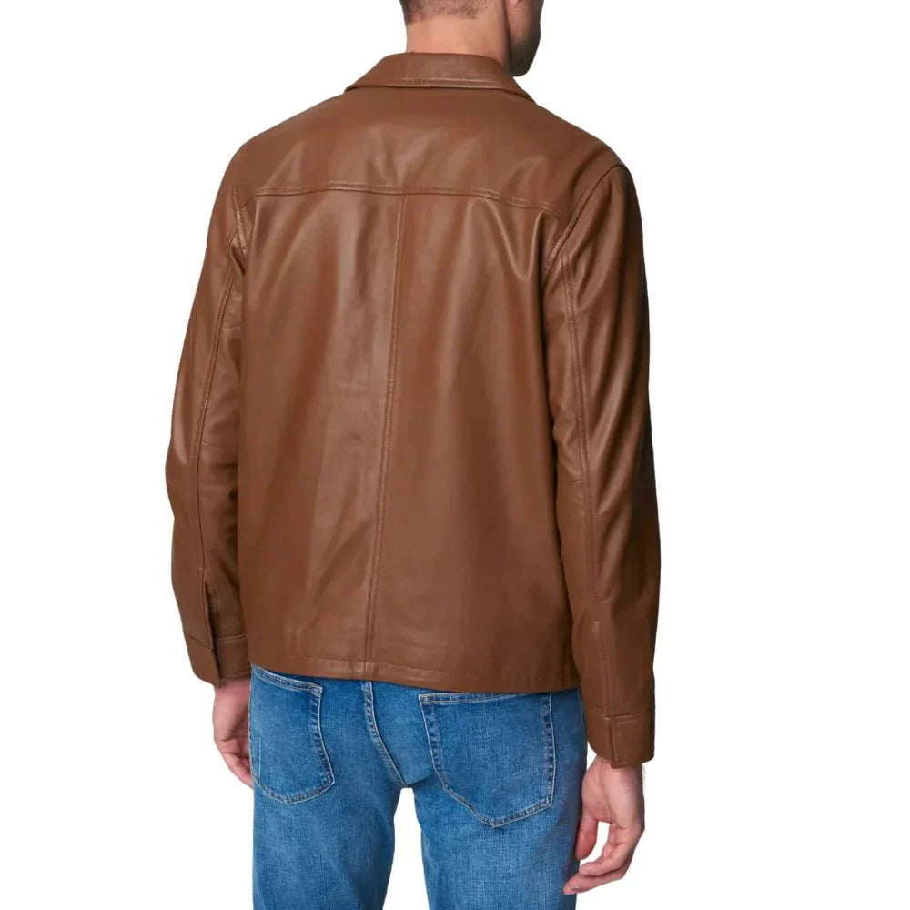 Mens Brown Moto Racer Leather Jacket - Jackets Charm