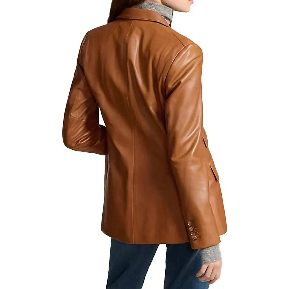 Lambskin Brown Leather Blazer For Womens - Jackets Charm