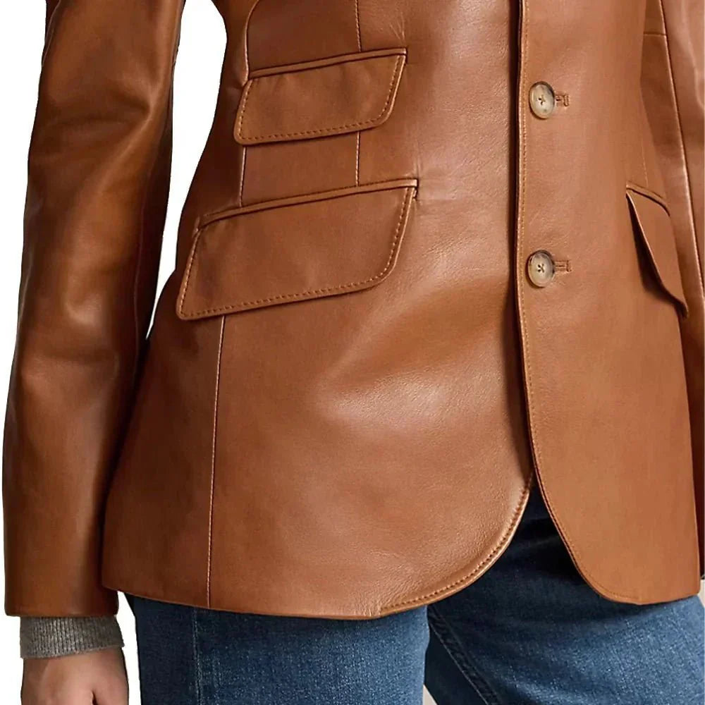 Lambskin Brown Leather Blazer For Womens - Jackets Charm