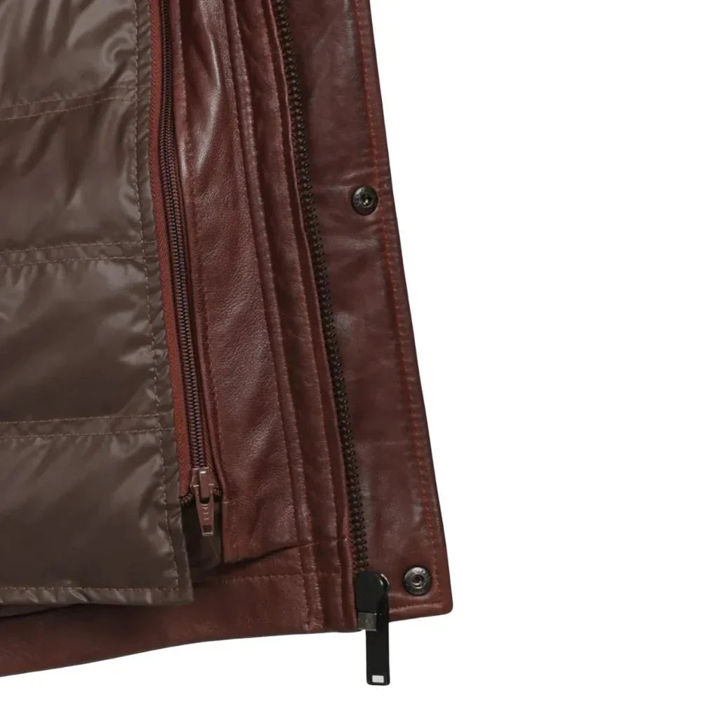 Mens Brown Real Lambskin Leather Car Coat - Jackets Charm