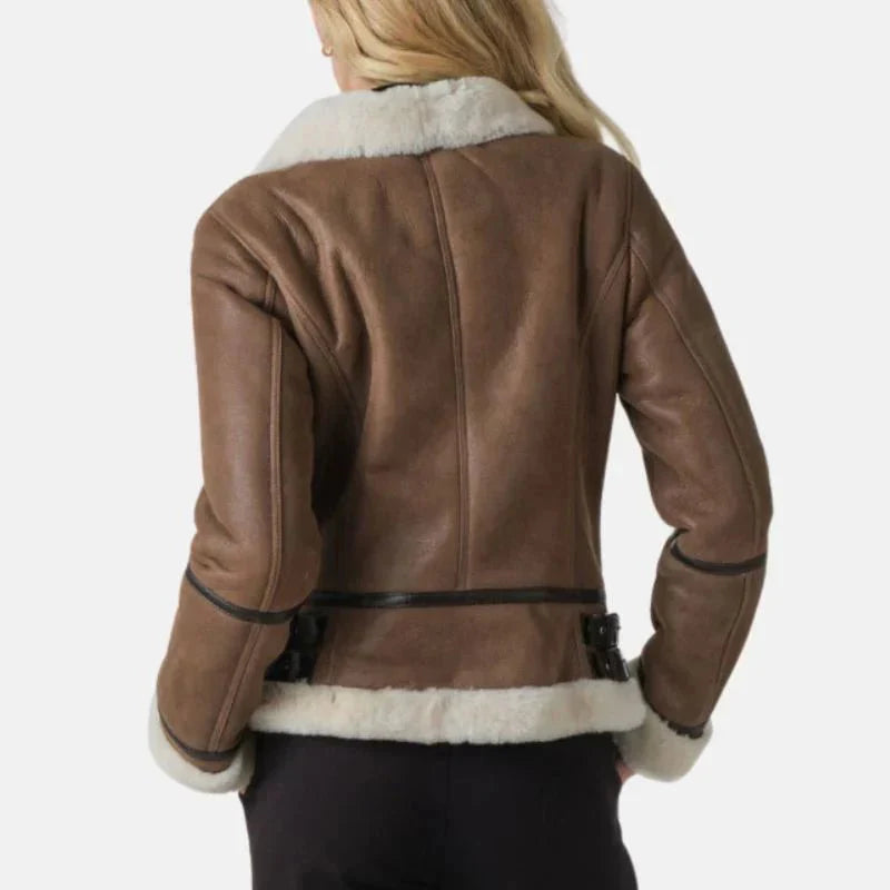 Womens Aviator Brown Leather Jacket - Jackets Charm