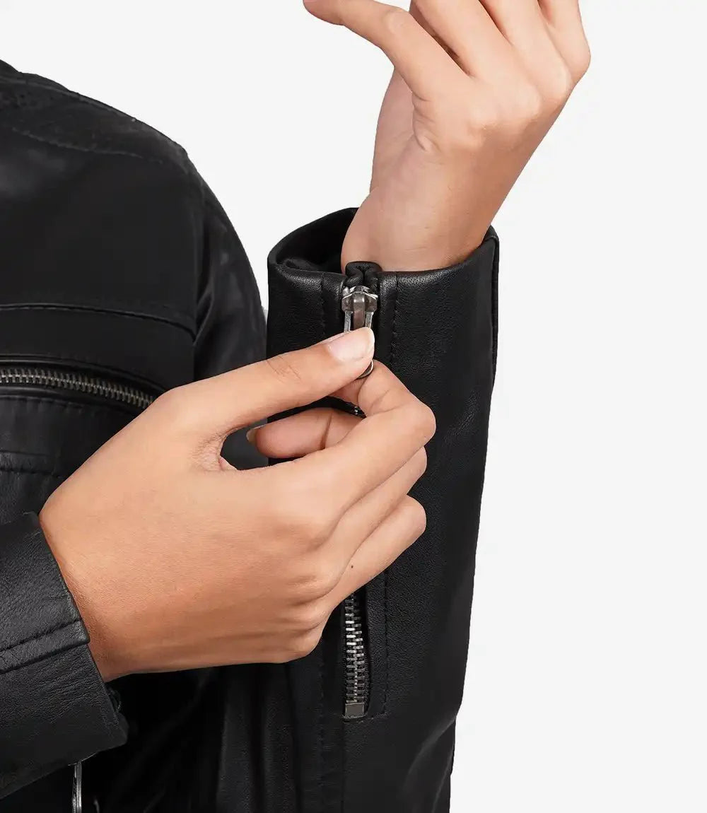 Womens Black Cafe Racer Leather Jacket - Jackets Charm