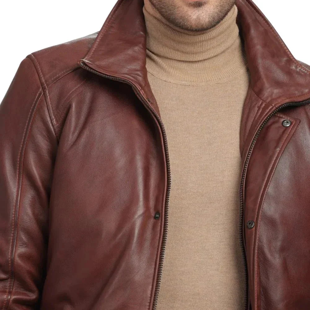 Mens Brown Real Lambskin Leather Car Coat - Jackets Charm
