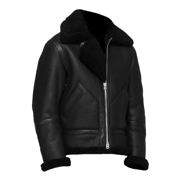 Black Shearling Leather Jacket For Mens - Jackets Charm