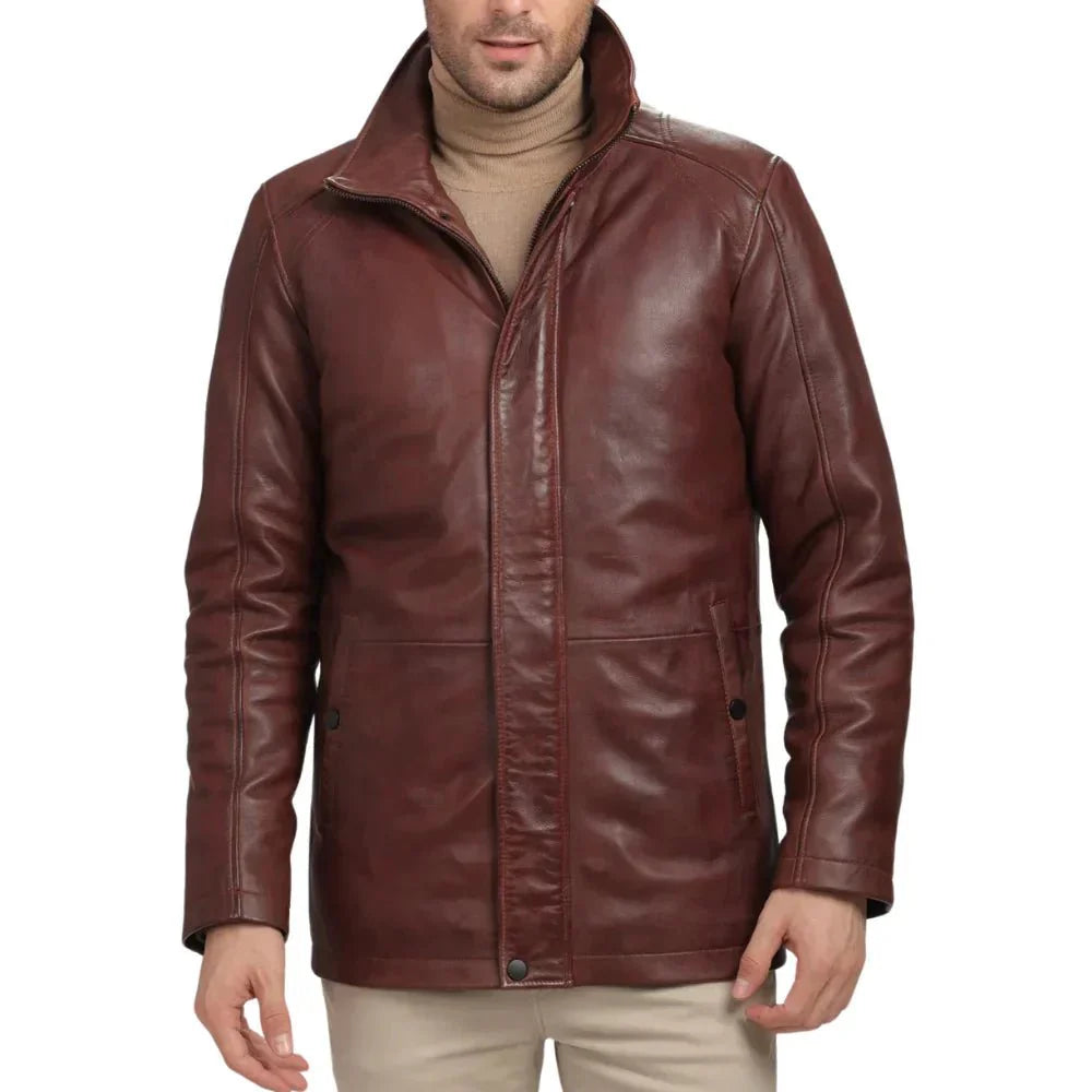 Mens Brown Real Lambskin Leather Car Coat - Jackets Charm