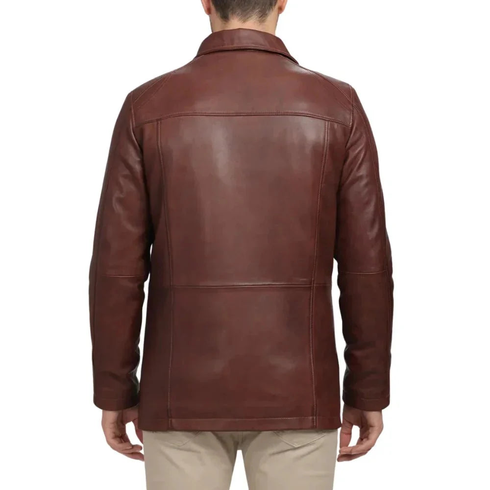 Mens Brown Real Lambskin Leather Car Coat - Jackets Charm