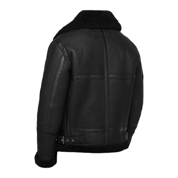 Black Shearling Leather Jacket For Mens - Jackets Charm