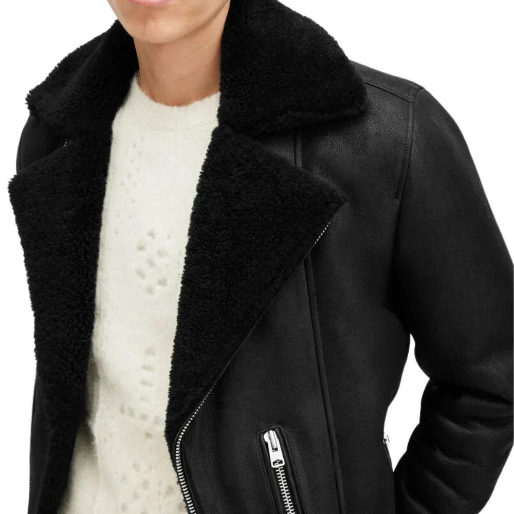 Mens Black Shearling Archon Moto Style Leather Jacket - Jackets Charm