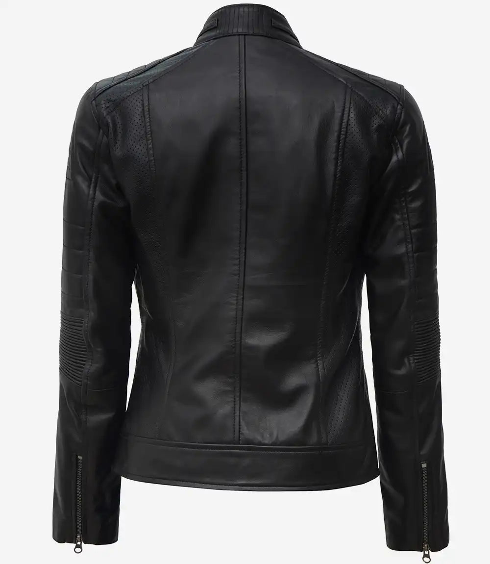 Womens Black Cafe Racer Leather Jacket - Jackets Charm