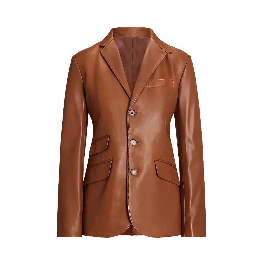 Lambskin Brown Leather Blazer For Womens - Jackets Charm
